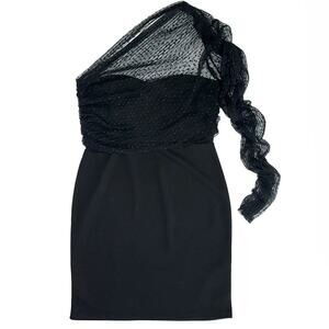 NWT Asos Black One Sleeve Dobby Mesh Mini Dress Size 10